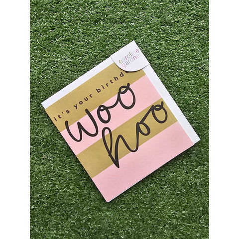 Woo Hoo Green And Pink Stripe Card