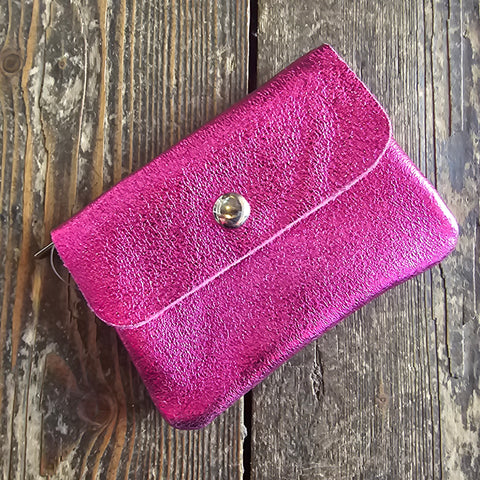 Small Leather Button Coin Purse - Various Metallics