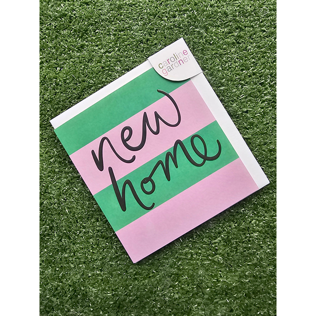 New Home Pink And Green Stripe Card