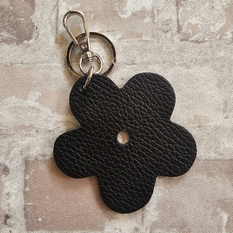 Leather Flower Keyring - Various Colours
