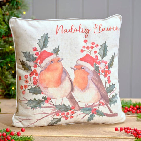 Nadolig LLawen Robin Cushion