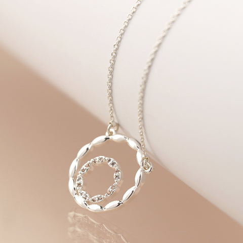 Silver Scallop & Pave Hoops Necklace
