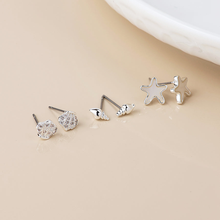 Silver Sea Life Triple Earring Set