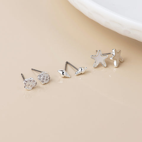 Silver Sea Life Triple Earring Set