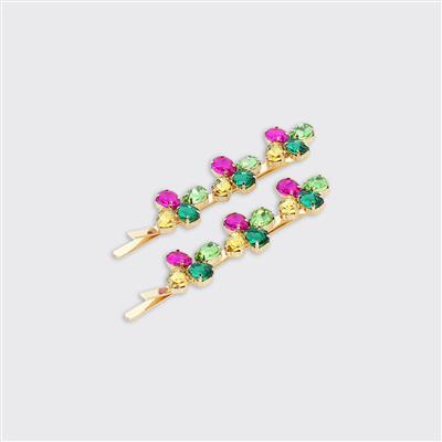 Floral Gemstone Set of Two Hair Slides - Multicolour