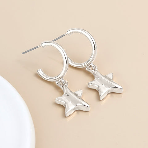 Silver C Hoop and Wave Star Earrings