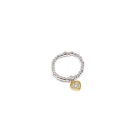 Silver Bead Stretch Ring - Various Charms