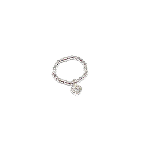 Silver Bead Stretch Ring - Various Charms