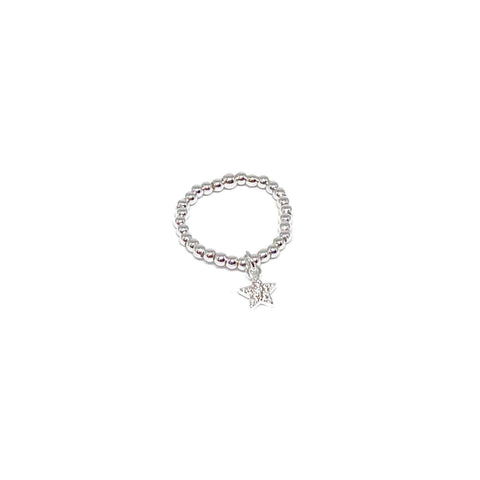 Silver Bead Stretch Ring - Various Charms