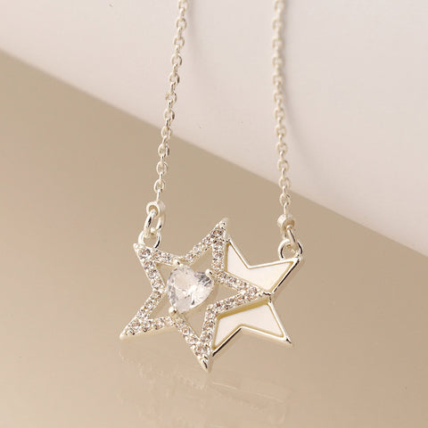 Double Star & Crystal Heart Necklace