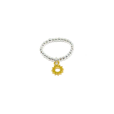 Silver Bead Stretch Ring - Various Charms