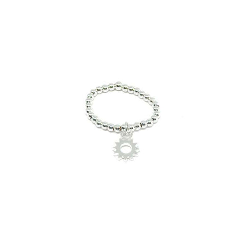 Silver Bead Stretch Ring - Various Charms
