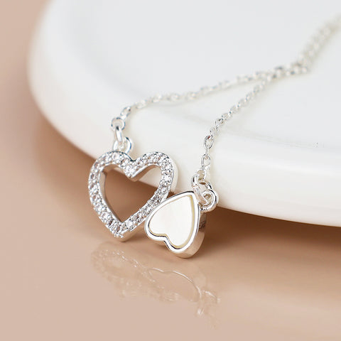 Silver Topsy Turvy Hearts Necklace
