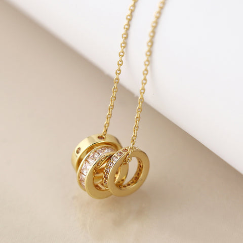 Golden Triple Mini Crystal Rings Necklace