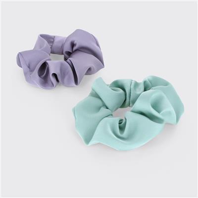Set of 2 Satin Scrunchies - Turquoise Lilac