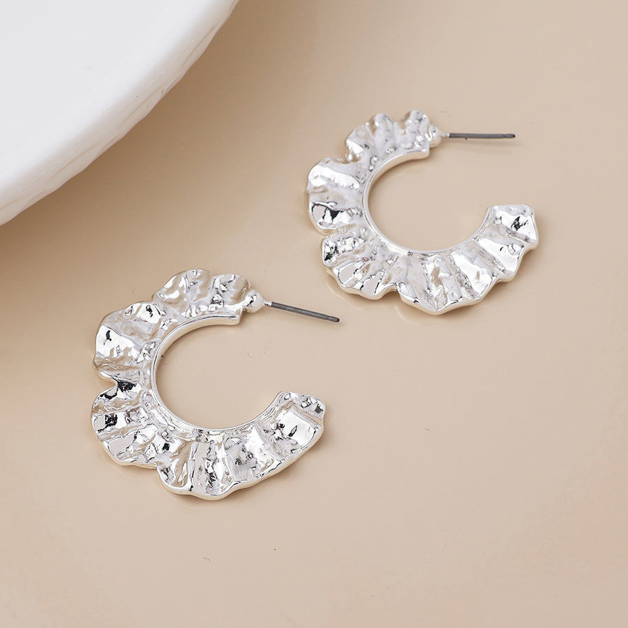 Silver Textured Wave Hoops