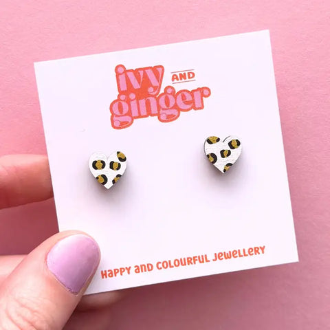 Leopard Print Heart Earrings - Various Colours
