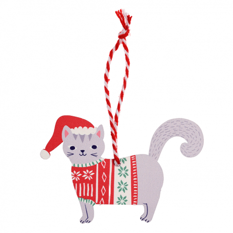 Grey Cat Christmas Hanging Decoration
