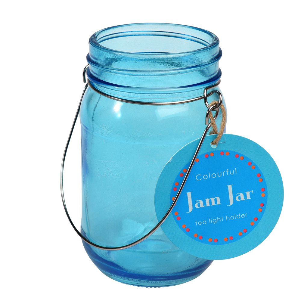 Blue Jam Jar Tealight Holder