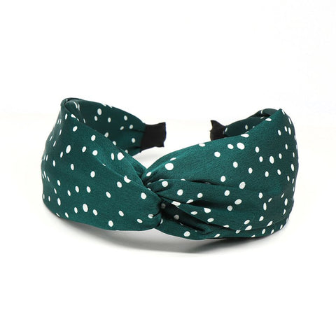 Dark Green Satin Headband with White Dots