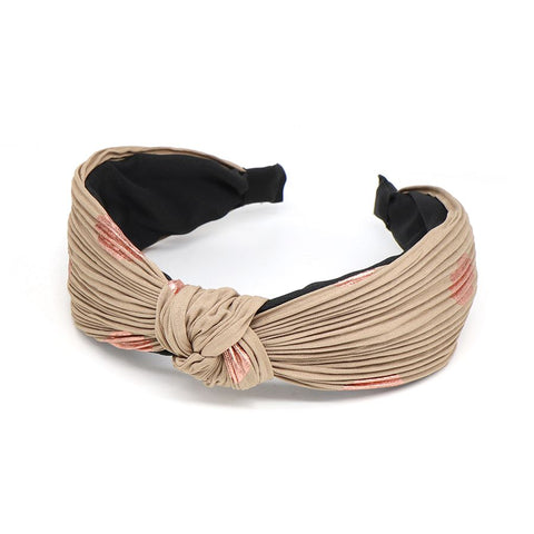 Pleated Satin Headband - Cream with Large Rose Gold Spots