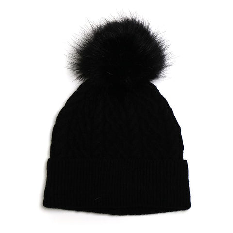 Lined Cable Knit Hat with Pom - Various Colours