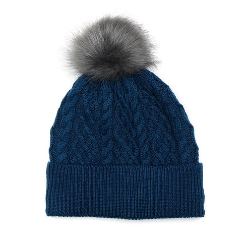 Lined Cable Knit Hat with Pom - Various Colours