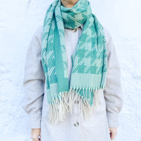 Dogtooth Print Blanket Scarf With Tassel Edge -  Various Colours