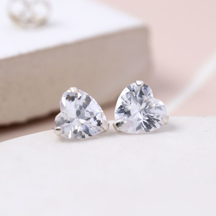 Sterling Silver Clear Crystal Heart Stud