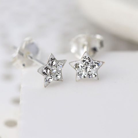 Sterling Silver Crystal Star Earrings - Various Colours