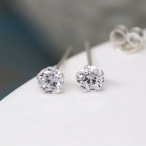 Sterling Silver Tiny Round Crystal Earrings