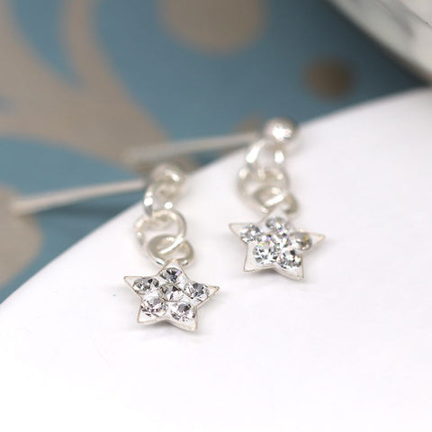Tiny Crystal Star Drop Sterling Silver Earrings