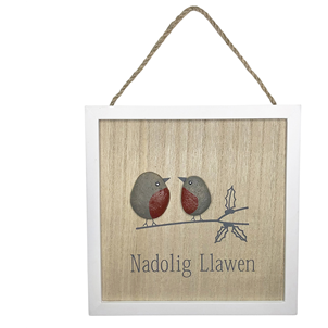 Welsh Nadolig Llawen Robin Pebble Sign