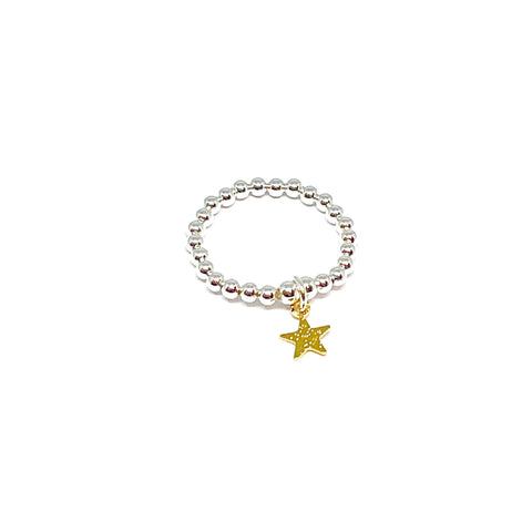 Ring with Textured Star Charm - Various Colours
