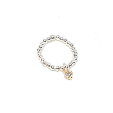 Ring with Heart Sparkly Charm - Various Colours